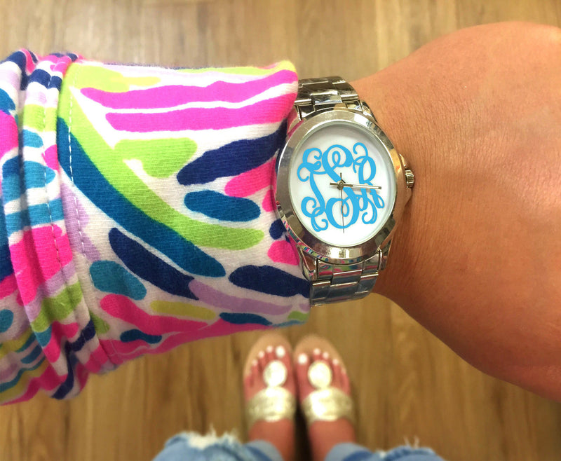 Classic Monogram Watch: Aqua/ White Face