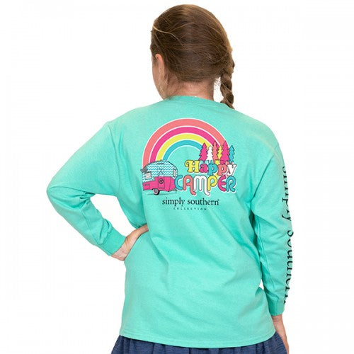 Simply Southern Long Sleeve Tshirt: Happy Camper/Aruba YOUTH