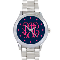 Navy Face Watch: Vine/ Hot Pink w/ Dots
