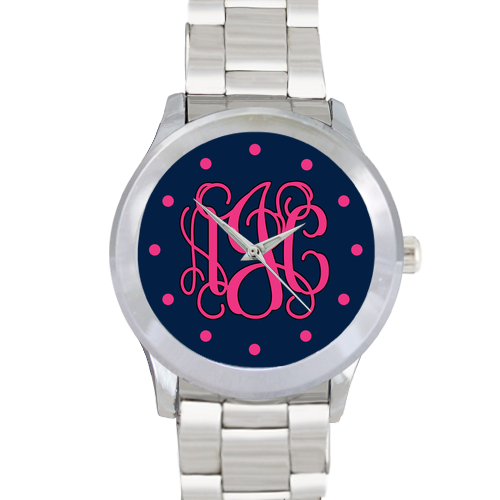Navy Face Watch: Vine/ Hot Pink w/ Dots