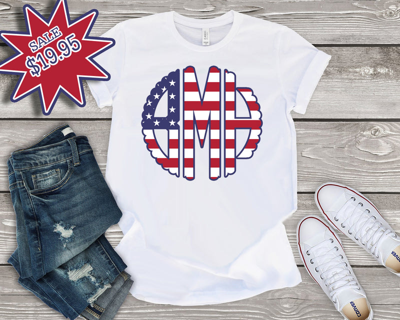 American Pride Short Sleeve T-Shirt: White/ Scalloped