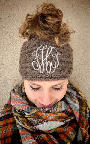 Monogram Messy Bun Beanie Headband – KK's