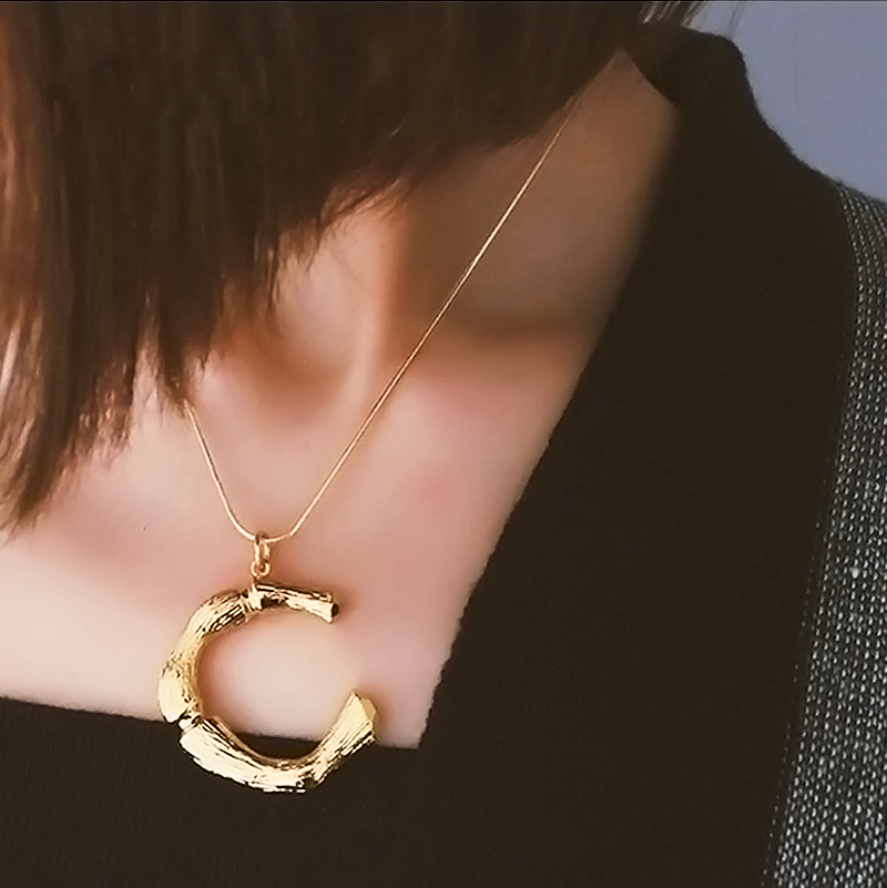 Gold bamboo deals initial necklace