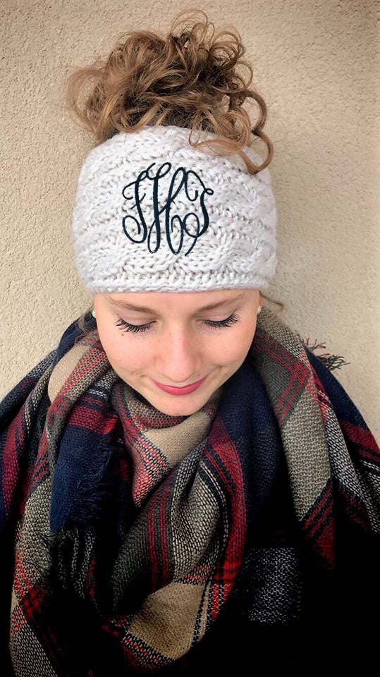 Monogram Messy Bun Beanie Headband