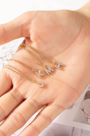 Beverly: Dainty Rhinestone Initial Necklace