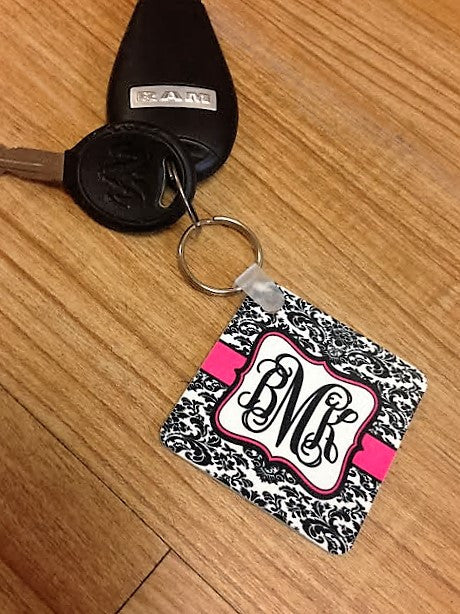 Monogram Keychain: Damask/ Pink