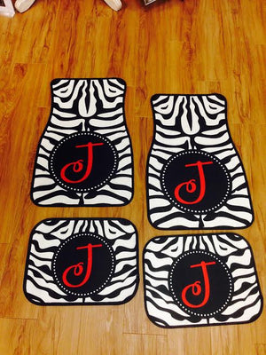 Monogram Car Mats: Zebra/ Red