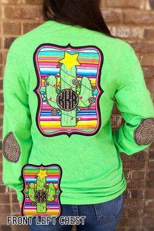 Christmas Cactus: Serape/ Cheetah Monogram Elbow Patch Long Sleeve Tee