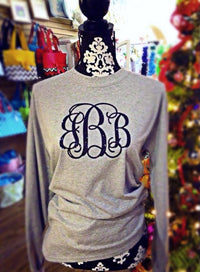 Grey Long Sleeve with Black Glitter Monogram