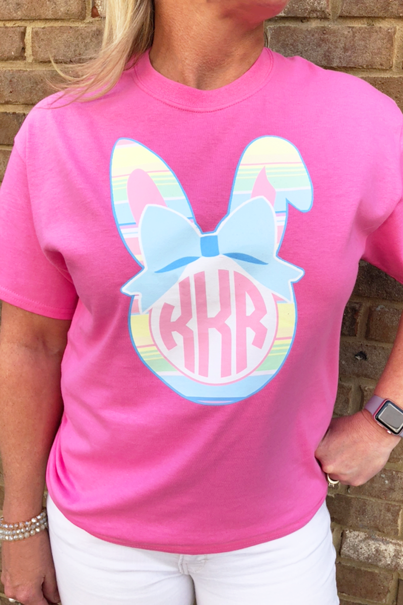 Happy Bunny Pastel/ Serape Monogram Tee