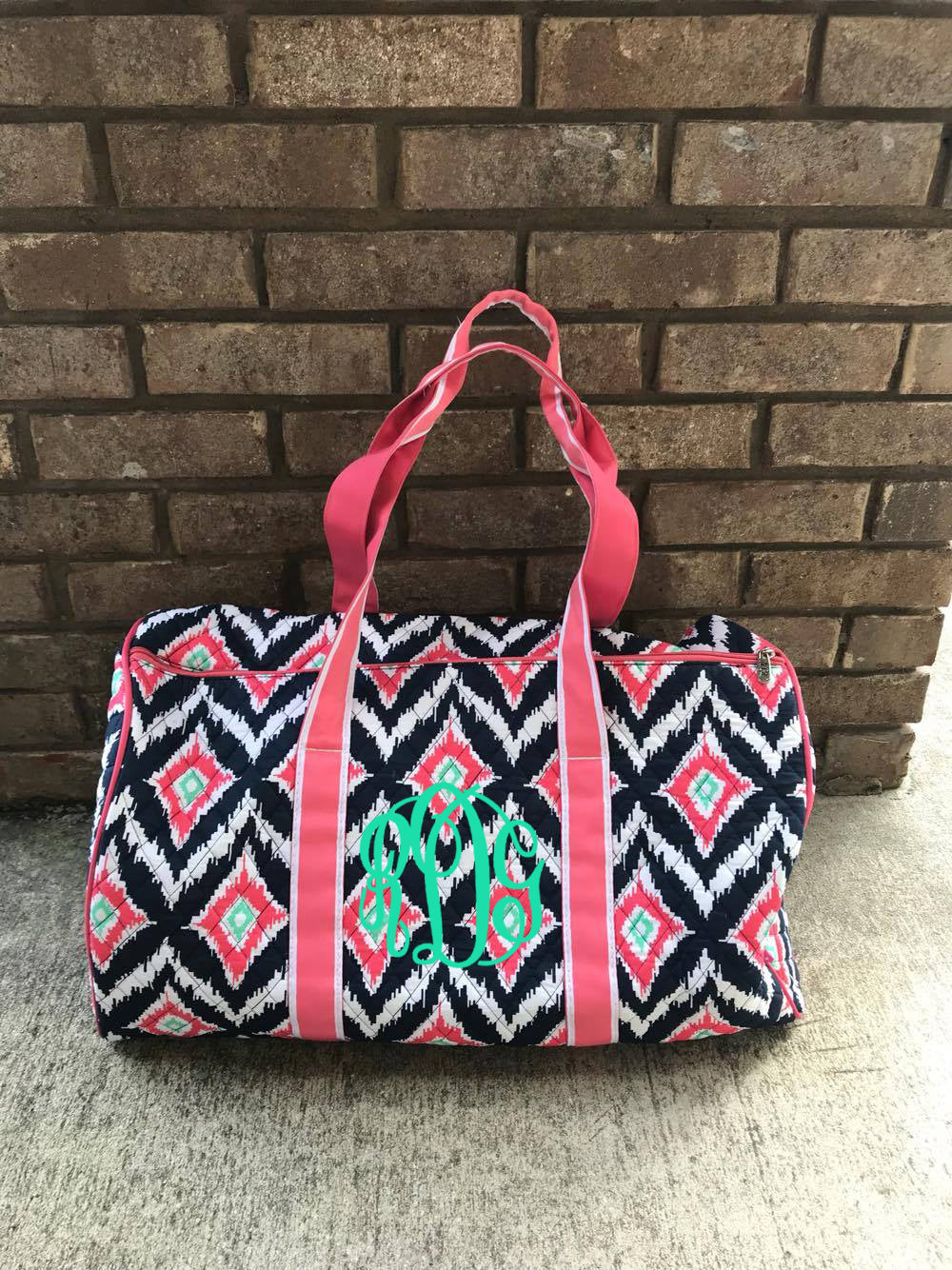 Ikat Coral/Navy Monogram Duffel: Large
