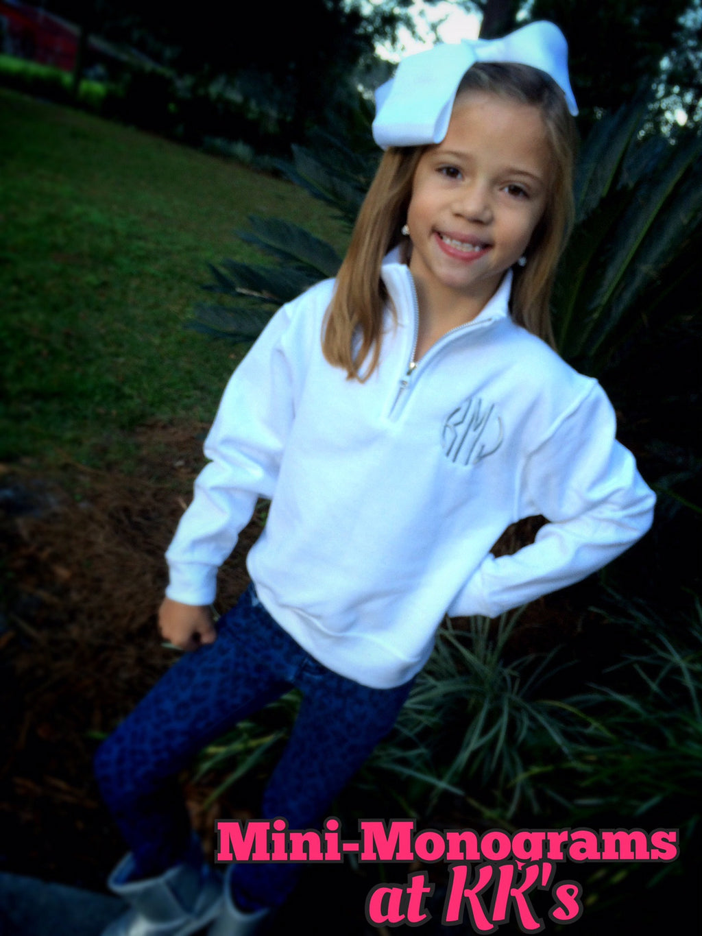 MINI-MONOGRAMS- Quarter Zip Sweatshirt: White/Silver