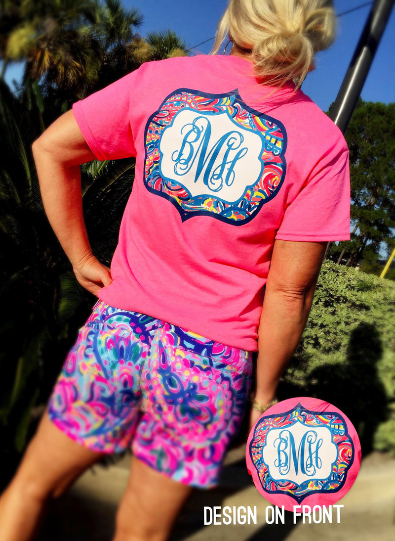 Eccentric Paisley Monogram Tshirt: NEON PINK