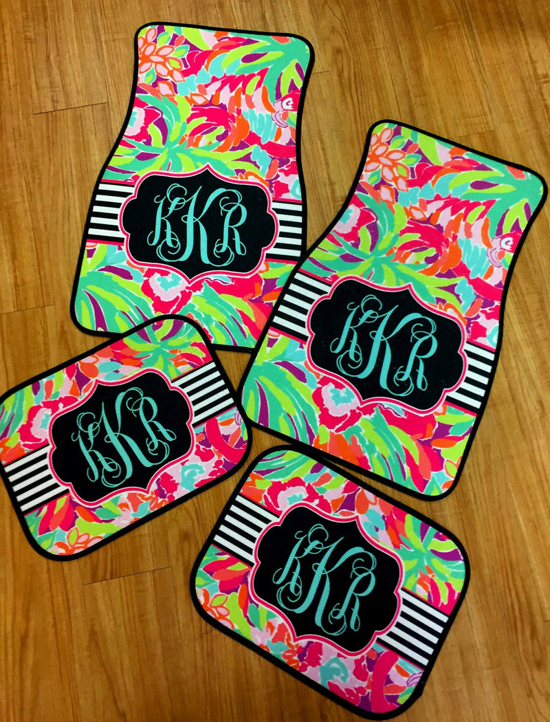 Monogram Car Mats: Flamingo Stripe