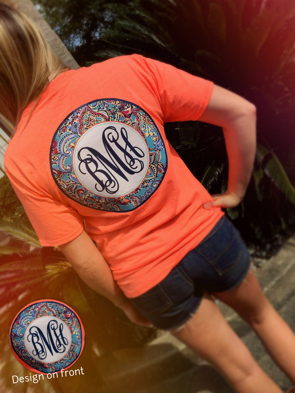 Fun Floral Monogram Tee: Neon Orange