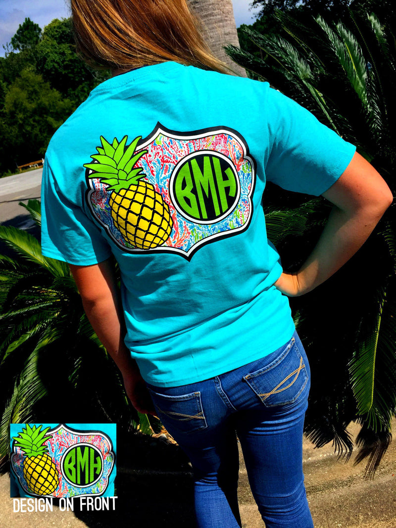 Preppy Pineapple Tee: Seaweed Blue