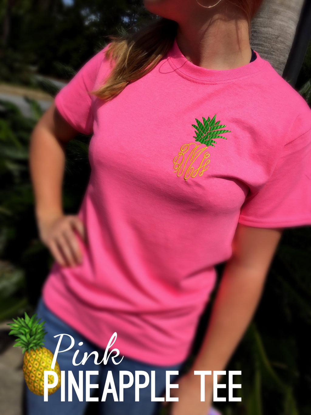 Pink Pineapple Embroidered TEE