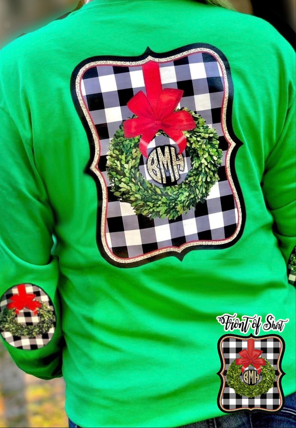 Happy Holidays: Wreath Monogram Long Sleeve Tee