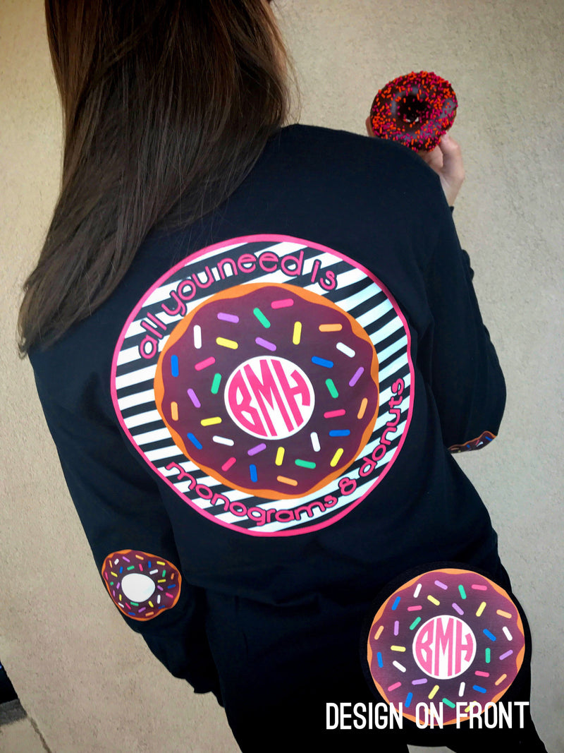 Donuts & Monograms Tshirt: Black/Sprinkles