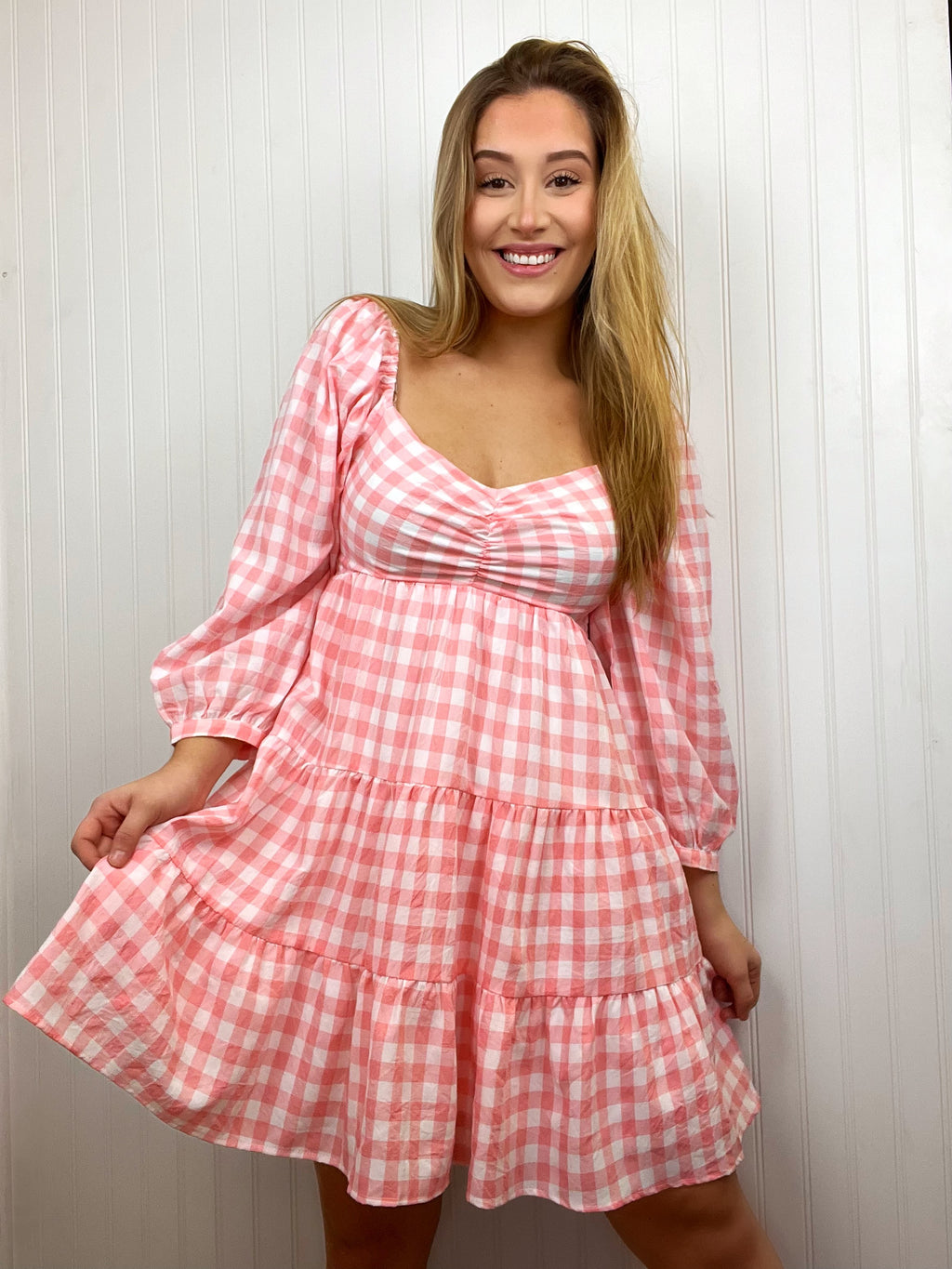 Sweeter Than Peaches: Gingham Long Sleeve Dress