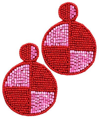 Pink & Red Beaded Circle Earrings