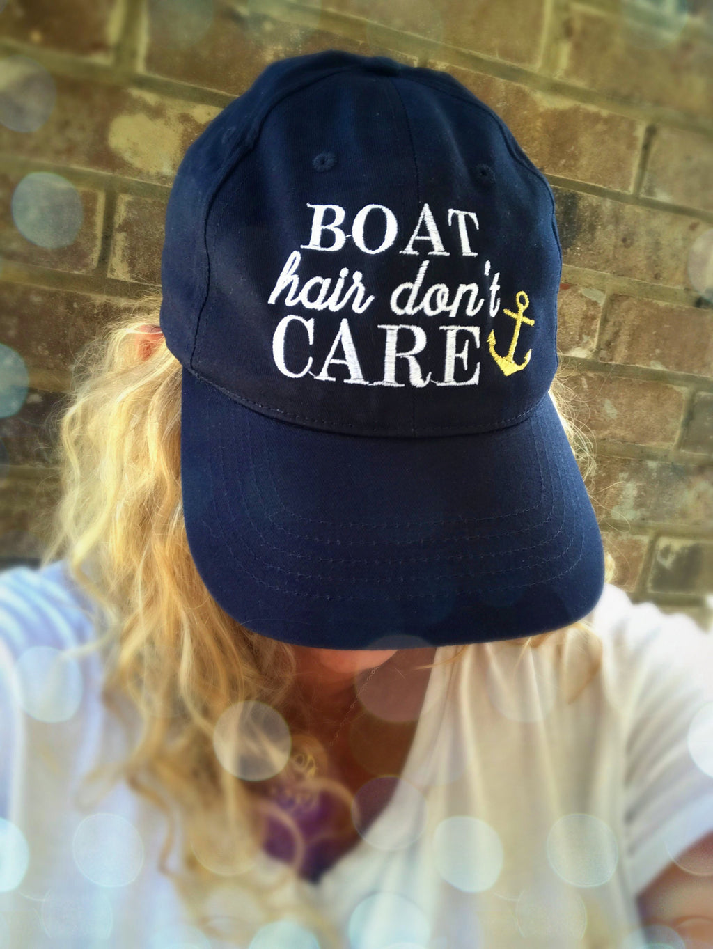 Boat Hair Don't Care Navy Hat: White/Gold