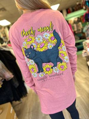 Simply Southern Long Sleeve TShirt: Cat/ Rouge