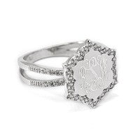 Flower Shape Bling Monogram Ring
