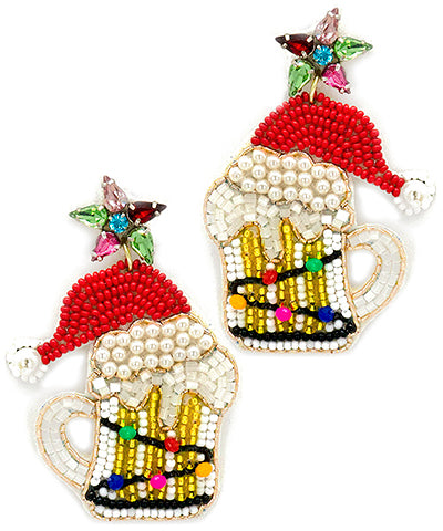 Beaded Beer Christmas Earrings