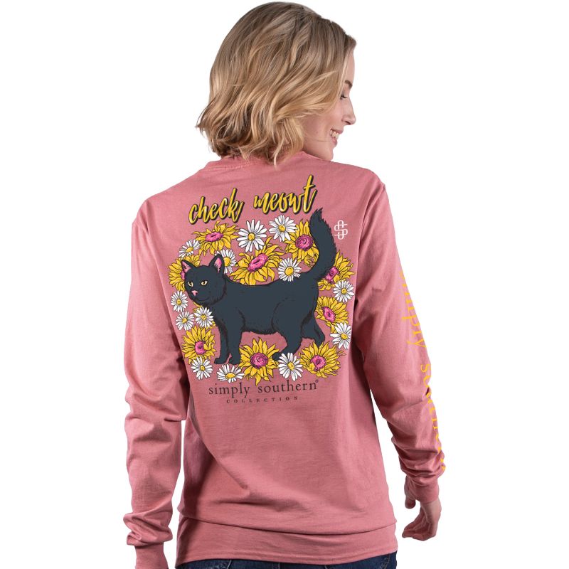 Simply Southern Long Sleeve TShirt: Cat/ Rouge