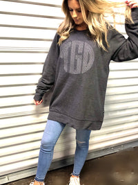 Embroidered Poodle Fleece Crew Sweatshirt