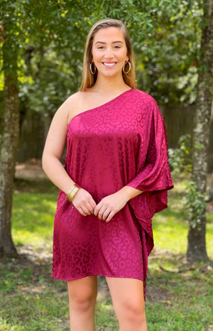 One To Remember : Satin Leopard One Shoulder Dress