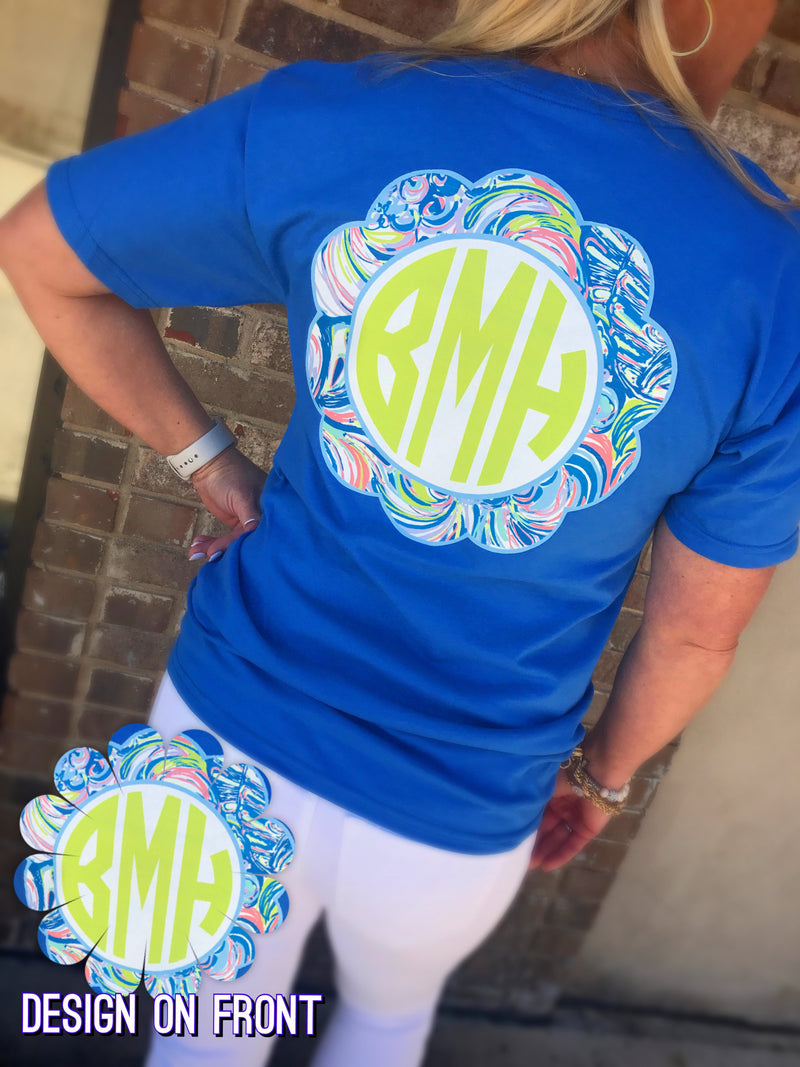 Sapphire Funky Floral Monogram Tee