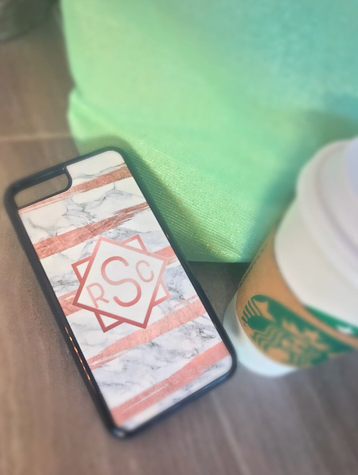 Marble/Rose Gold Monogram Phone Case: