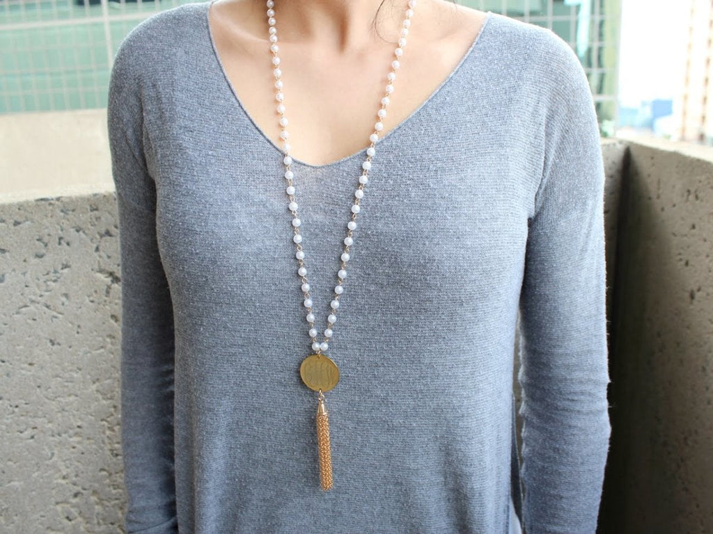 Gracelyn: Monogram Pearl Chain Necklace