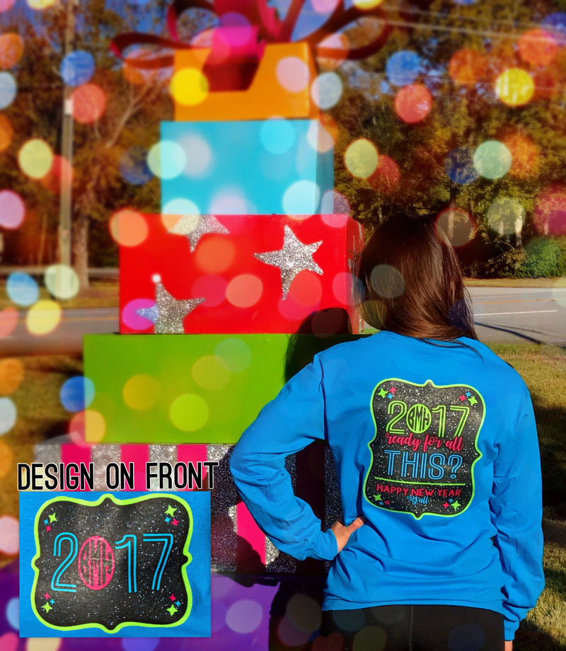 Happy New Years Y'all Monogram Shirt: Sapphire Blue/Neons