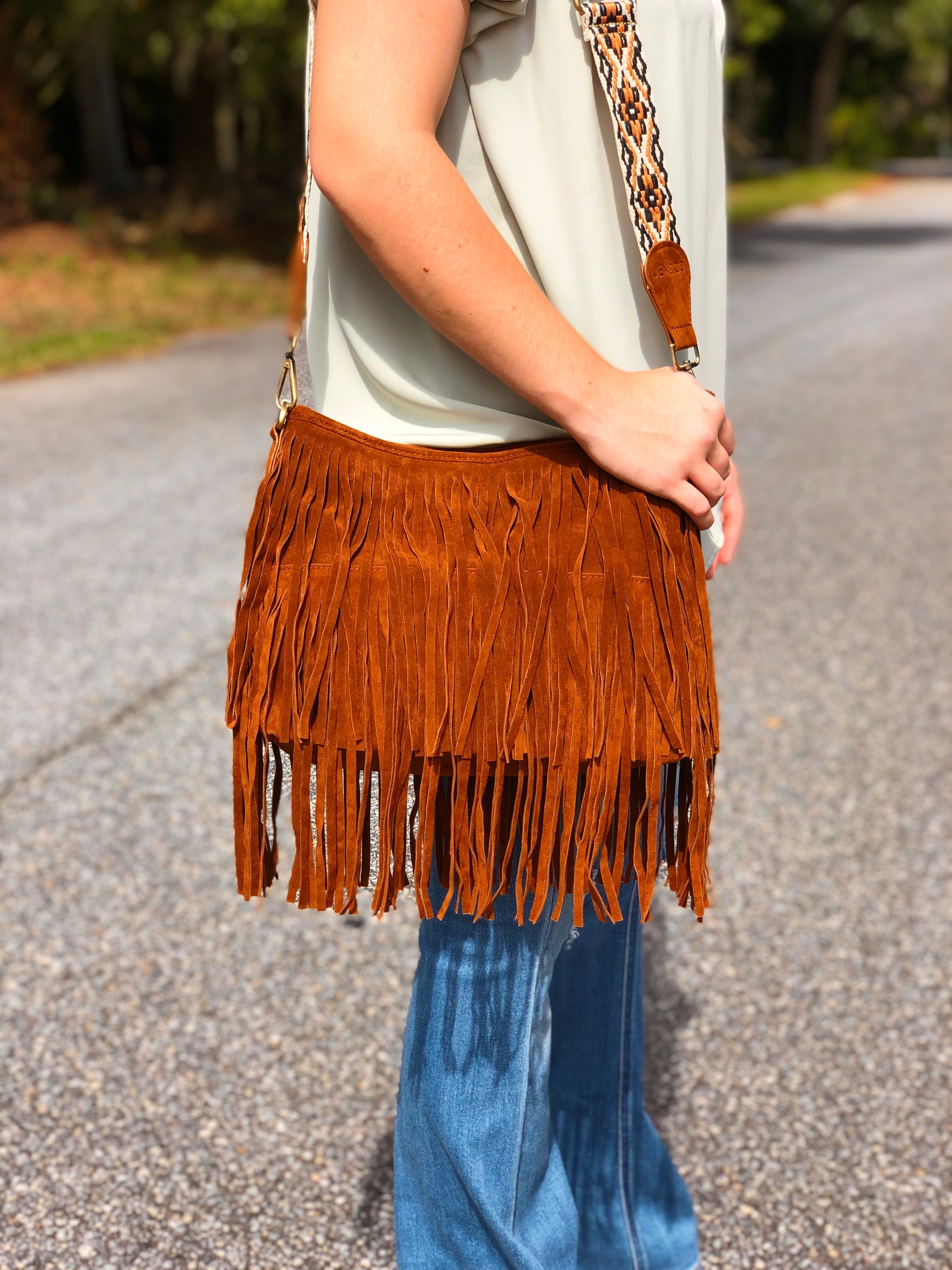 suede fringe crossbody bag