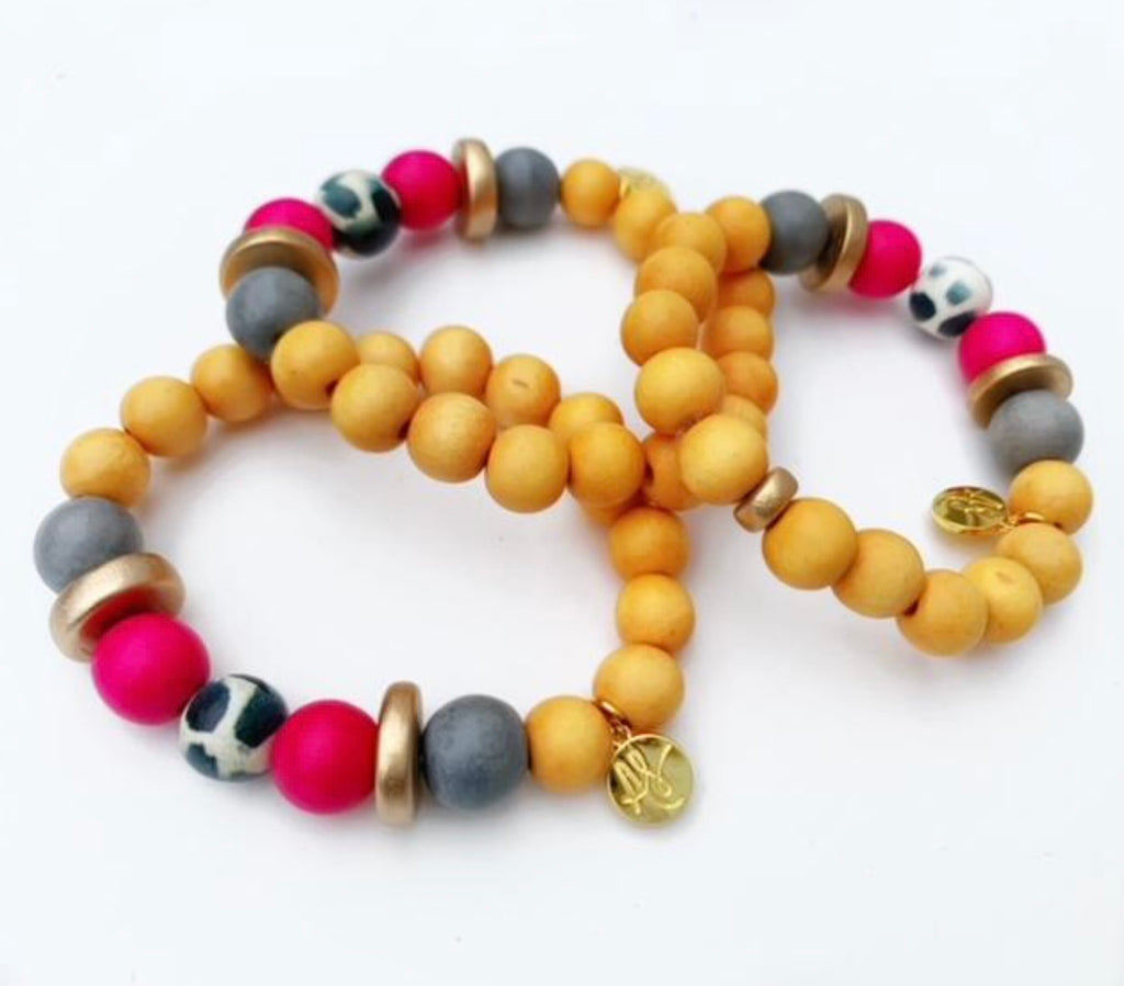 Stacking Bracelets: Mustard/ Fuchsia