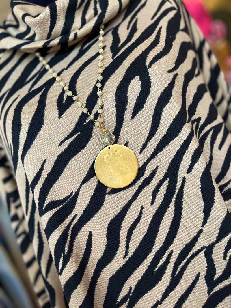 Beaded Initial Necklace: Gold/Nuetral