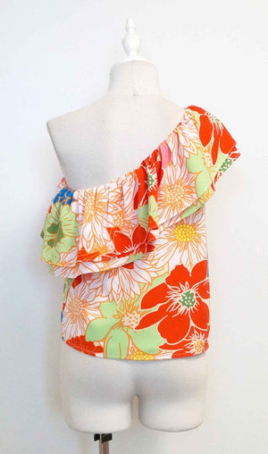 Floral Fun: One Shoulder Ruffle Top