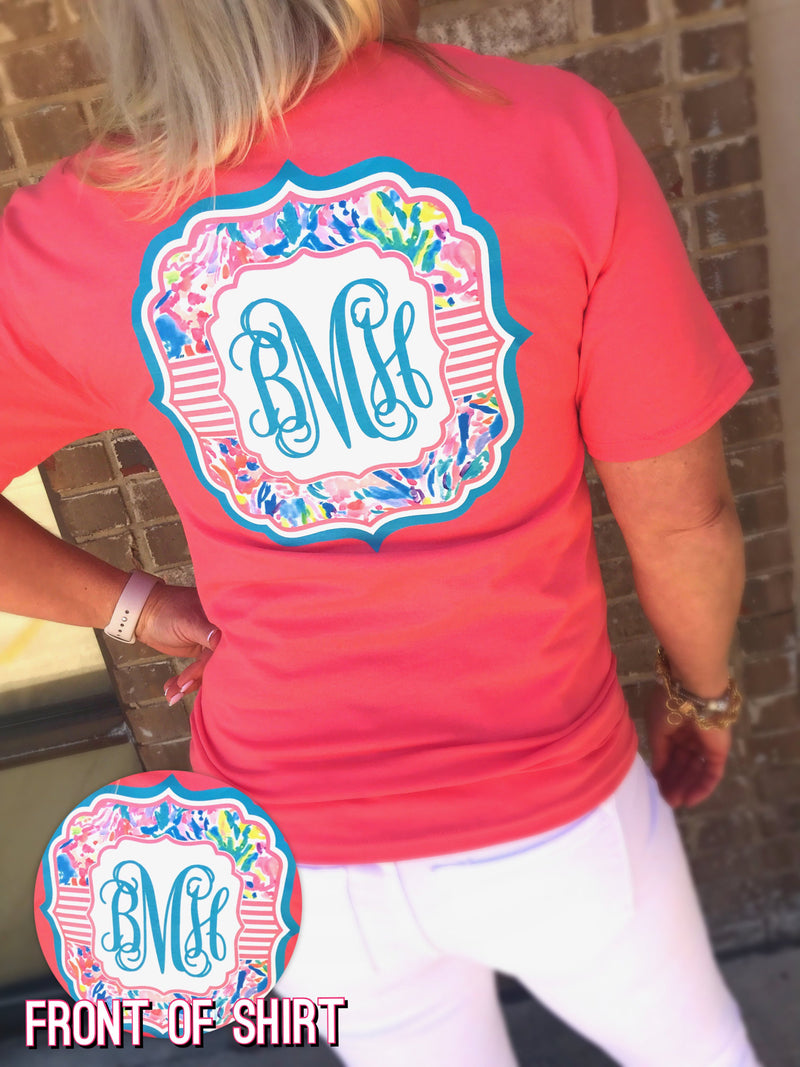 Fun Coral Monogram Tee: Charisma Coral