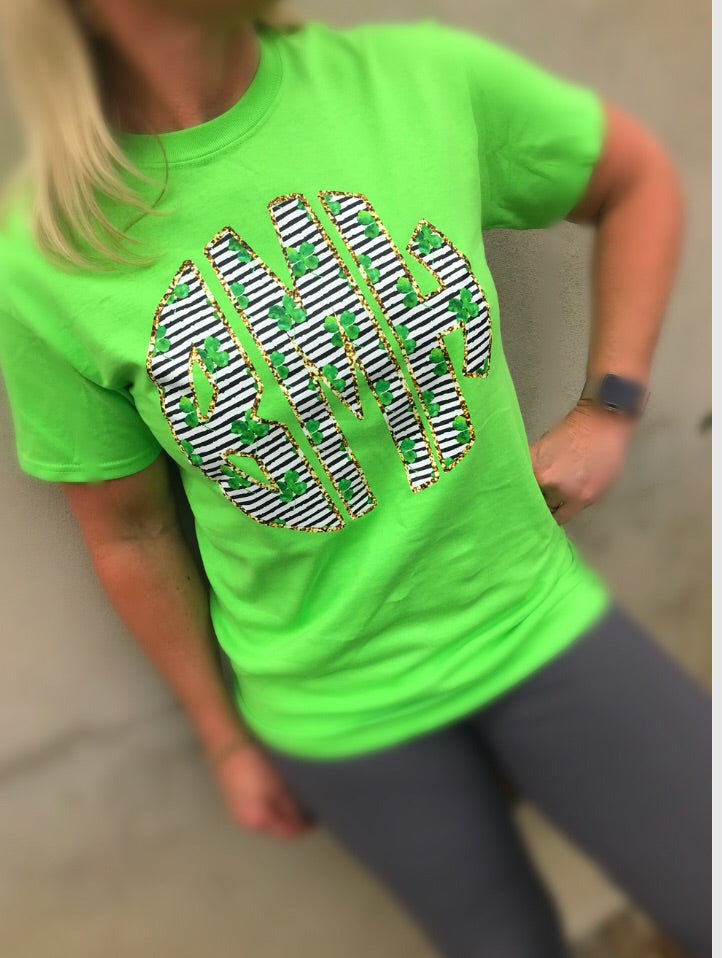 Feelin' Lucky Short Sleeve St. Patricks Day Shirt: Lime/Gold Glitter