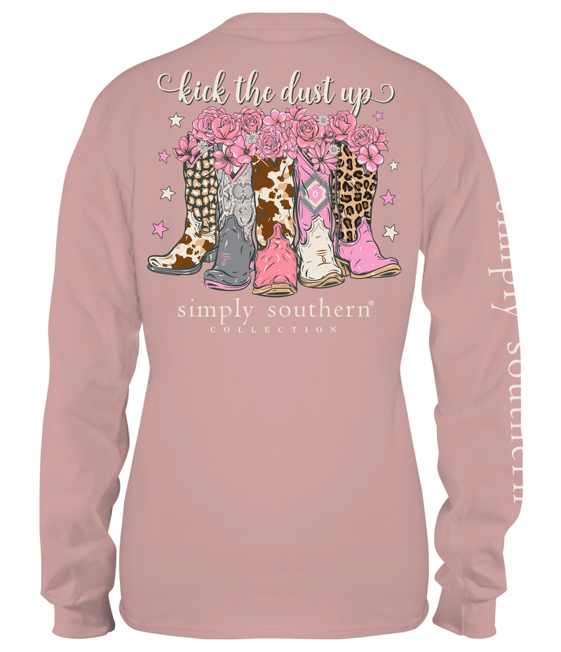 YOUTH Simply Southern Long Sleeve TShirt: Cowgirl Boots/ Suede