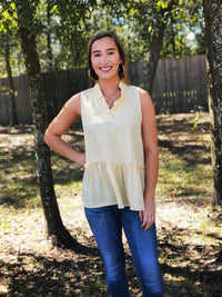 You’re So Golden: Printed Sleeves Ruffle Neck Top