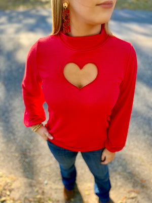 XOXO: Heart Cut Out Mock Neck Top