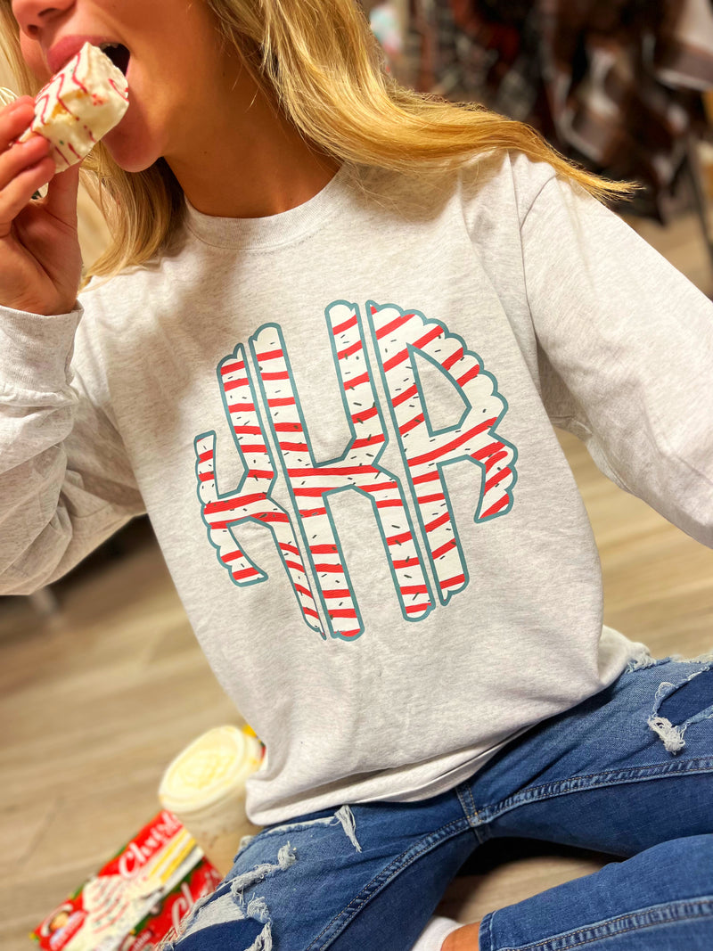 Christmas Cake: Little Debbie Scalloped Monogram Tee