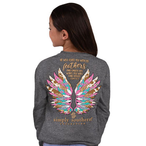 YOUTH Simply Southern Long Sleeve TShirt: Feather/ Charcoal