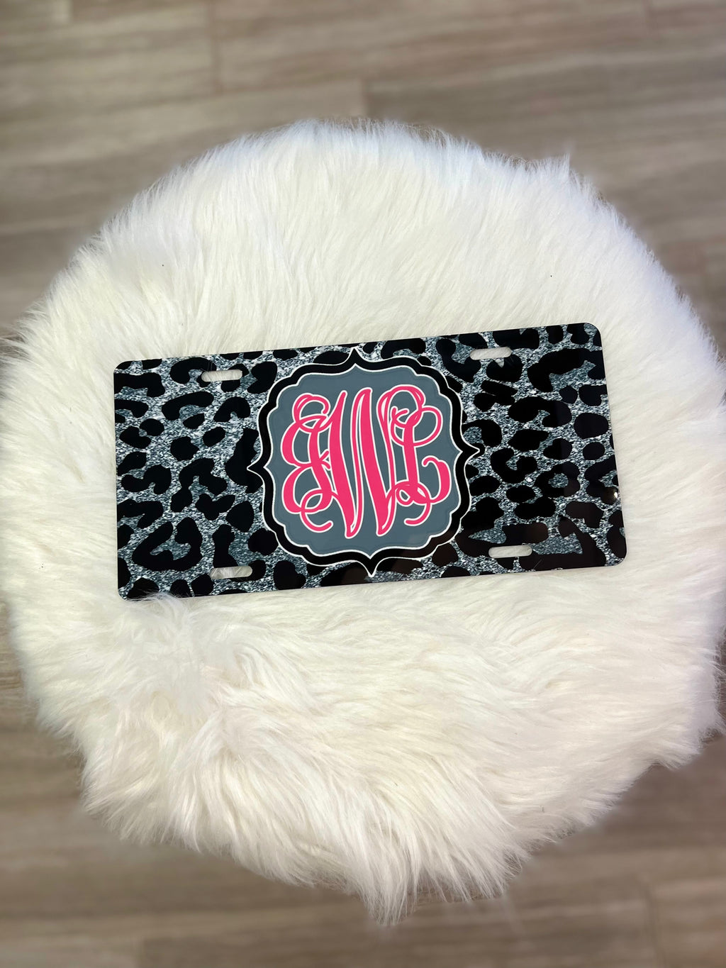 Leopard Glitter: Monogram License Plate