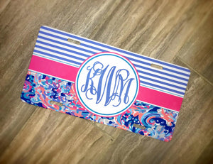 La-La-Lavender Monogram License Plate: Stripes/Lavender