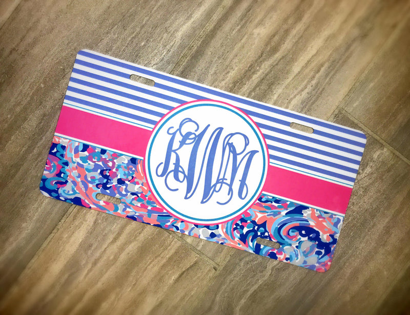 La-La-Lavender Monogram License Plate: Stripes/Lavender